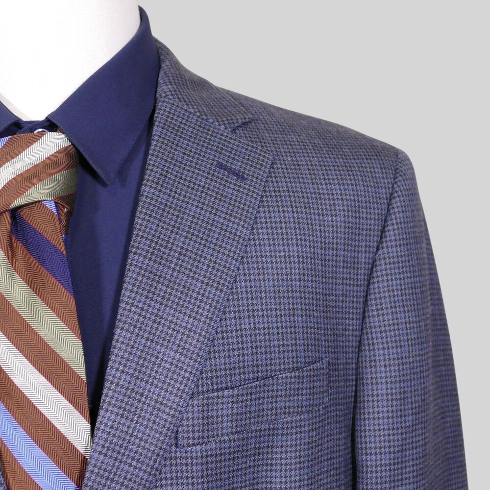Lauren Ralph Lauren Sport Coat Blazer Mens 42R Blue Houndstooth Silk Wool